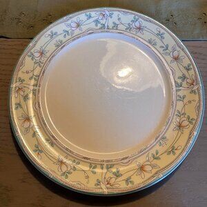 Elegant Floral Rim Plate – Soft Peach & Sage Blossoms, Blue Edge